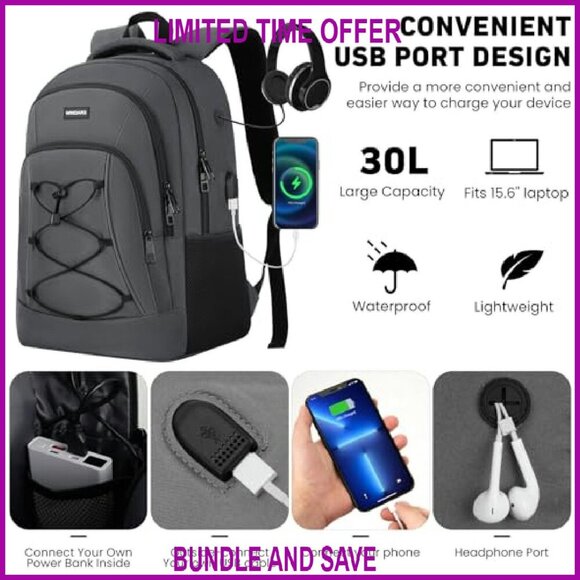 28L Laptop Backpack with USB Charger, Water Resistant Polyester, 15.6 Inch main image 4